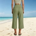 thumbnail image 4 of Womens Cotton Capris Lounge Yoga Pajama Cropped Pants Casual Wide Leg with Pockets Elastic Waist Workout Sweat Pants Summer Green M(M), 4 of 9