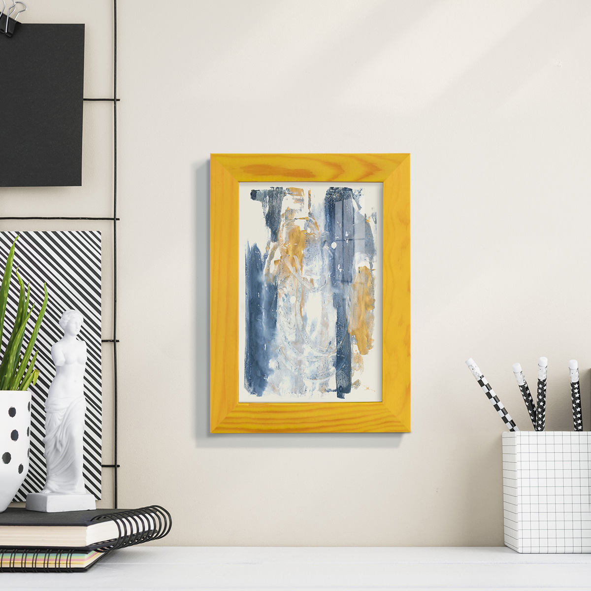 Circles & Dream II - Framed Print w/glass - Sunflower Yellow