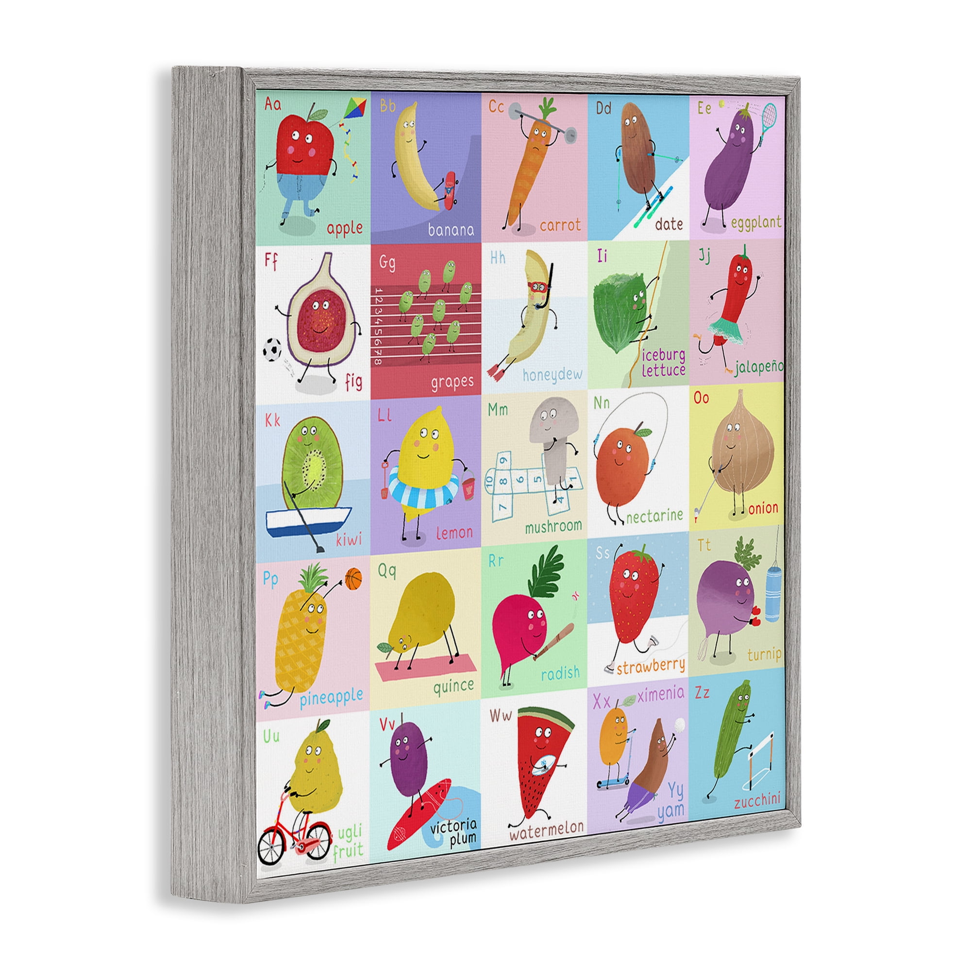 Stupell Industries Sporty Fruit Educational Gray Framed Giclee Art, design by Carla Daly