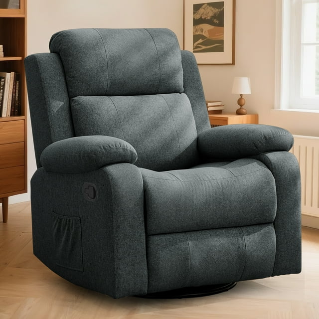 Korser Swivel Rocker Recliner Chair with Massage Linen for Living Room,Dark Grey