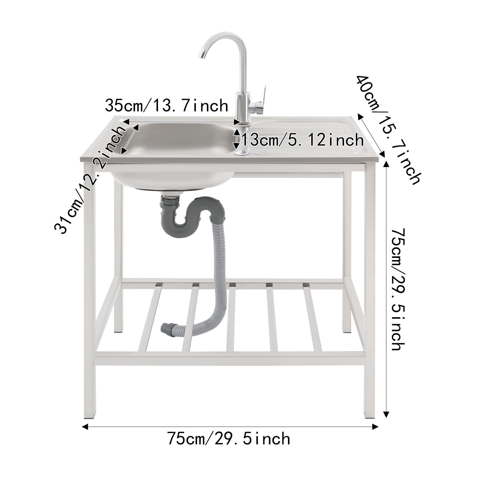 Utility Laundry Sink Kitchen Stainless Steel Single Bowl Kitchen Sink Washing Station