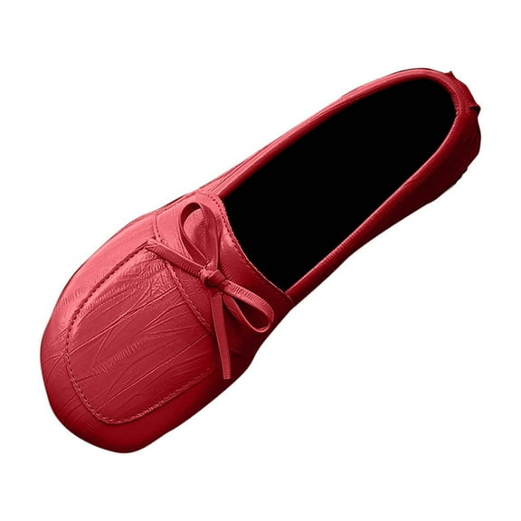 KEGIRLOM Women's Fashionable Casual Round Toe Solid Color Shallow Mouth Moccasins Comfortable Low Heels Shoes Red Size 8.5