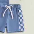 thumbnail image 6 of Summer Outfits for Boys, Casual Sets for Little Boys Checkered Color Block Short Sleeve T-Shirt and Solid Drawstring Shorts Casual Toddler Outfit, 6 of 6