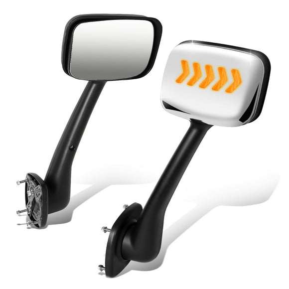 DNA Motoring MIRROR-HAY-007-CH For 2008-2017 Freightliner Cascadia Manual Sequential Chevron Arrow-Pattern LED Amber Signal Side Hood Mirrors 09 10 11 12 13 14