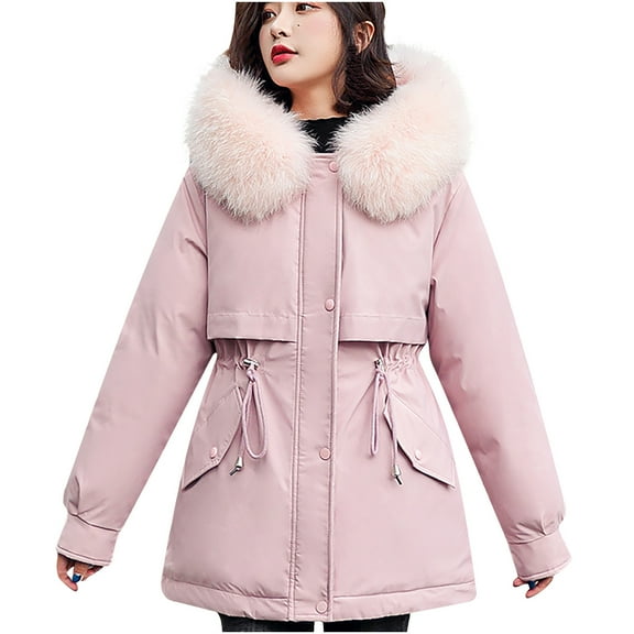 Viikei Winter Coats for Women Women's Winter Thickening and Velvet Keeping Warm Casual Coat with Hat