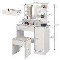 thumbnail image 3 of Tcbosik Vanity Desk with Mirror and Lights, Makeup Dressing Table with Cushioned Stool and Open Shelves, Cabinet and Drawer for Bedroom, White, 3 of 8