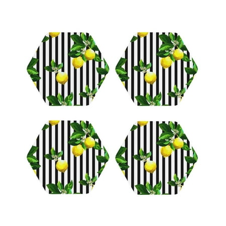 

Matuu Lemons on Striped for Cup Coasters Set of 4 Leather Coasters Desk Coasters for Office Measures 4” x 4”-Hexagon