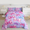 thumbnail image 2 of Homewish Pink Purple Bowknot Full Size Comforter Sets, Glitter Stars Galaxy Bedding Comforter Set, Dreamy Cartoon Theme Reversible Bedding Sets, Super Cozy Room Decor, 3 Pieces, 2 of 8