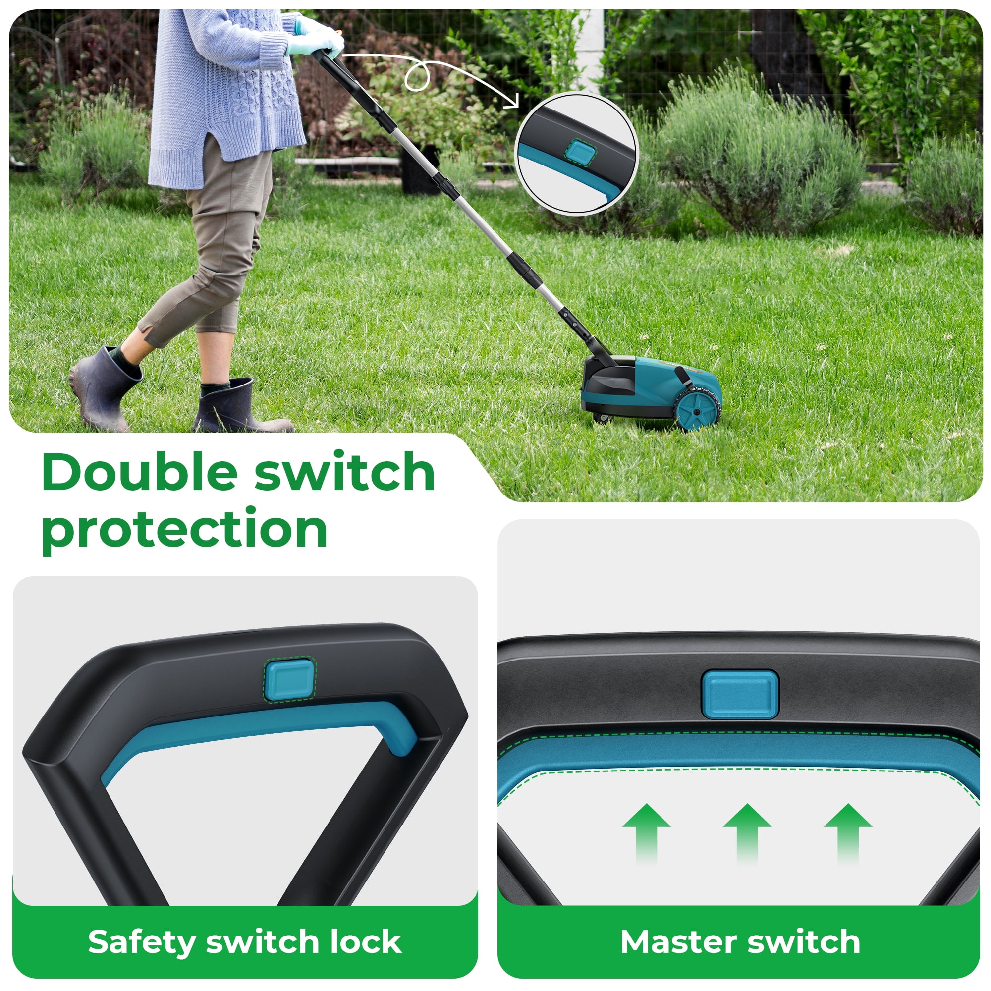 Gisam Brushless Lawn Mower Cordless 9 in Small Electric Handy Grass Mowers Lightweight, 3 Height Adjustments with 2x 4.0Ah Battery and Charger