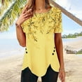 thumbnail image 4 of Pompotops T-shirt Mode Imprimé Ample pour Femmes Boutons Manches Courtes Blouse Col Rond Hauts Décontractés, 4 of 7