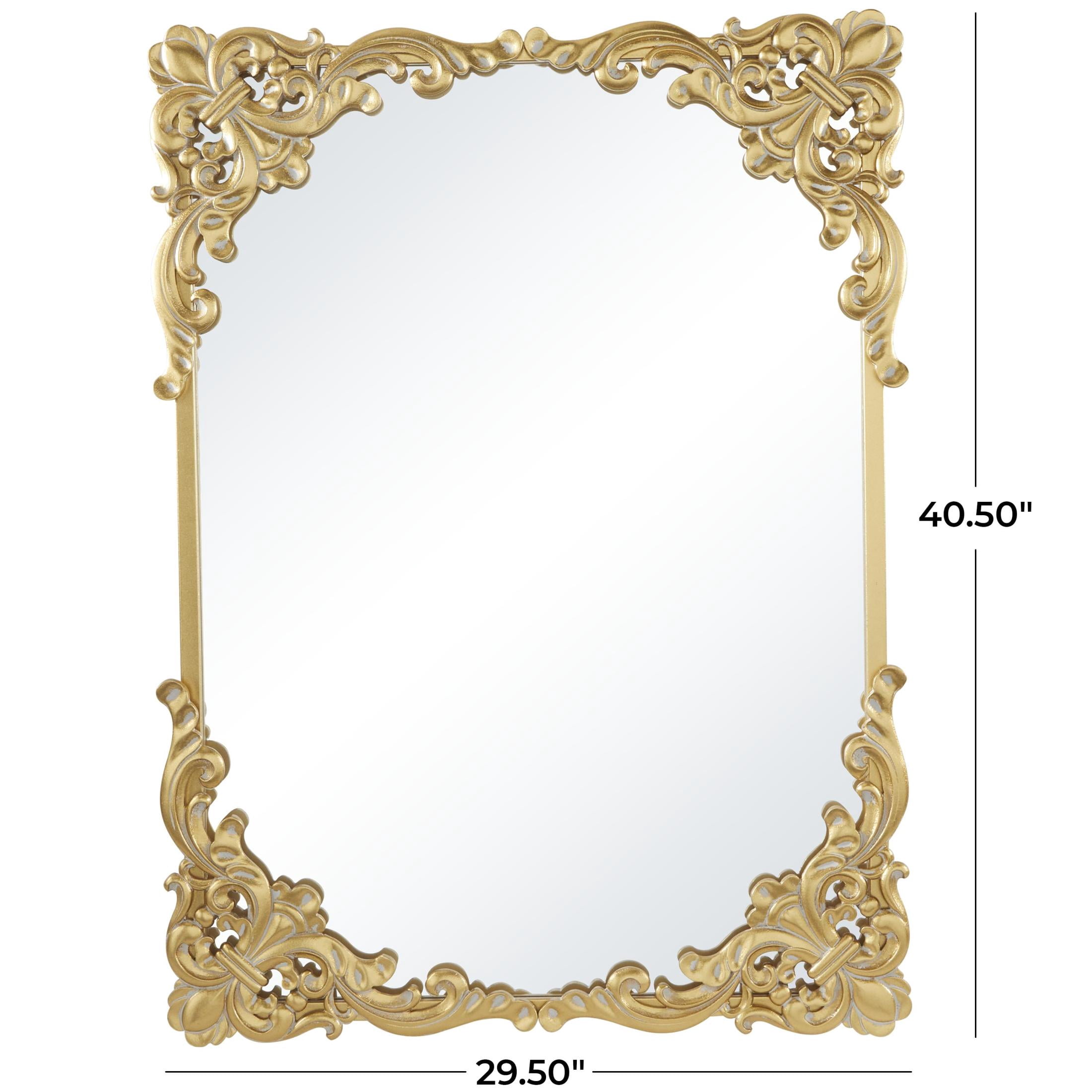 DecMode 30" x 41" Gold Ornate Baroque Floral Wall Mirror with Distressed Details