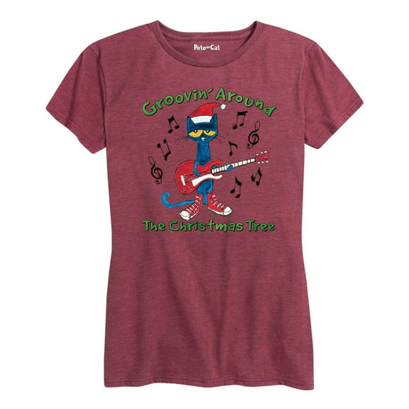 Pete The Cat - Guitar Groovin Around The Christmas Tree - Women's Short Sleeve Graphic T-Shirt