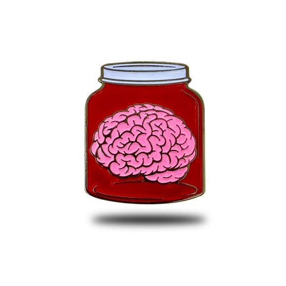 BRAIN IN A JAR PIN - Novelty Funny BRAIN in a Mason JAR, Cute Enamel Lapel PIN, RED - 3 cm x 2.7 cm
