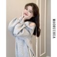 thumbnail image 2 of Bow Long Sleeve Off Shoulder Loose Hoodies Spring Autumn New Solid Hollow Out Trend Pullovers Top Fashion Casual Women Clothing, 2 of 4