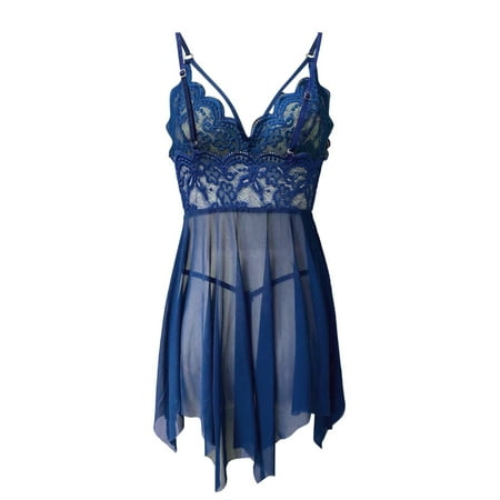 zuwimk Womens Lingerie  Women Lingerie with Garter Lace Bustier Set with Underwire Negligee Dress (No Stockings) Navy L