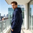 thumbnail image 4 of Mens Hoodie Long Sleeve Drawstring Solid Loose Fit Hooded Sweatshirt Trendy Fall Winter Soft Comfy Casual Pullover Top with Pocket Navy L, 4 of 5