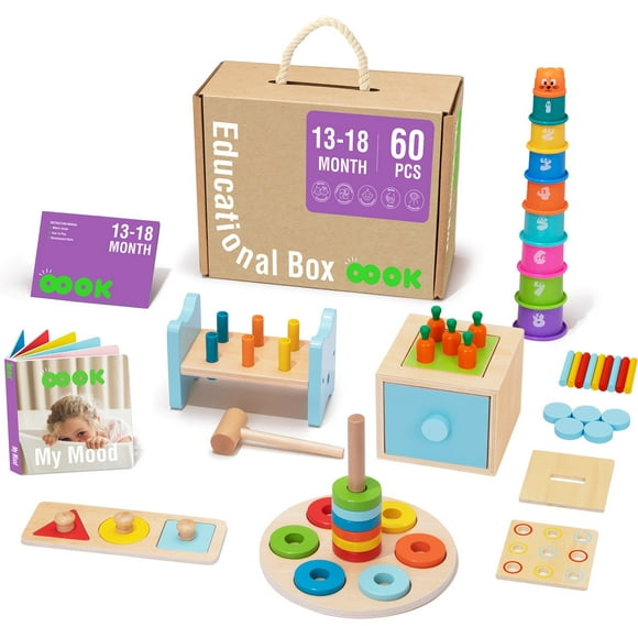 TOOKYLAND Early Learning Toy Bundle - 6 in 1 Box Educational Montessori Play Set; Wooden Toddler Toys 13-18 Months Old