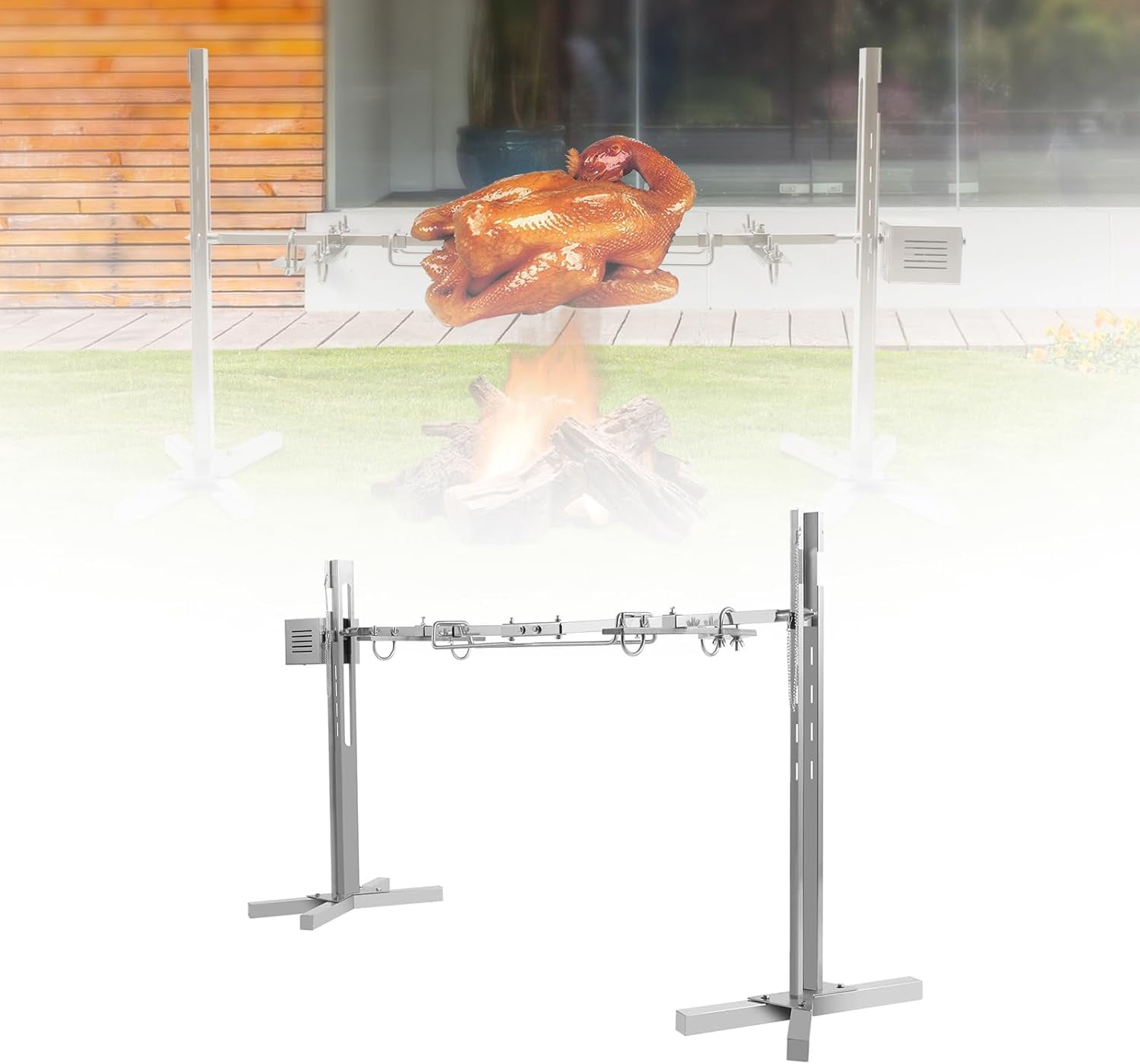 LYNICESHOP Electric Rotisserie Grill, 110v 53" Spit Roaster Rotisserie Pig Lamb Roast BBQ Picnic Outdoor Cooker Grill BBQ Charcoal Rotisserie Grill Kit Stainless Steel for Outdoor Party Camping