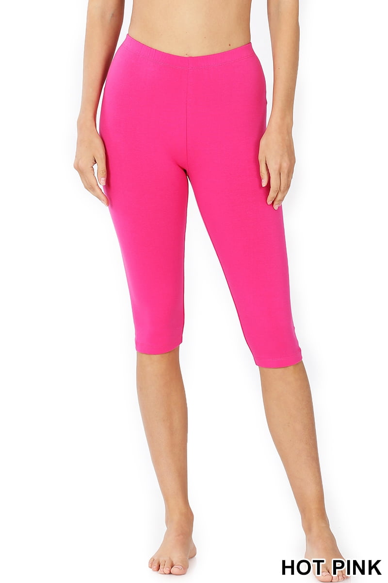 Zenana Premium Cotton Capri Knee Length Leggings Multiple Solid Colors Womens Sizes S3X