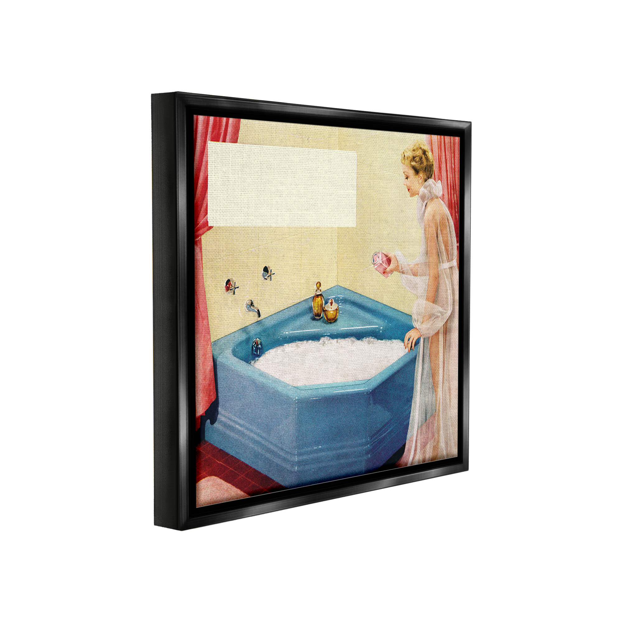 Stupell Industries Vintage Bubble Bath Girl Novelty Painting Black Floater Framed Canvas Art Print Wall Art, 25 x 25