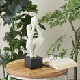 thumbnail image 2 of 6" x 16" Cream Polystone Crouching People Sculpture with Black Square Base, by DecMode, 2 of 9