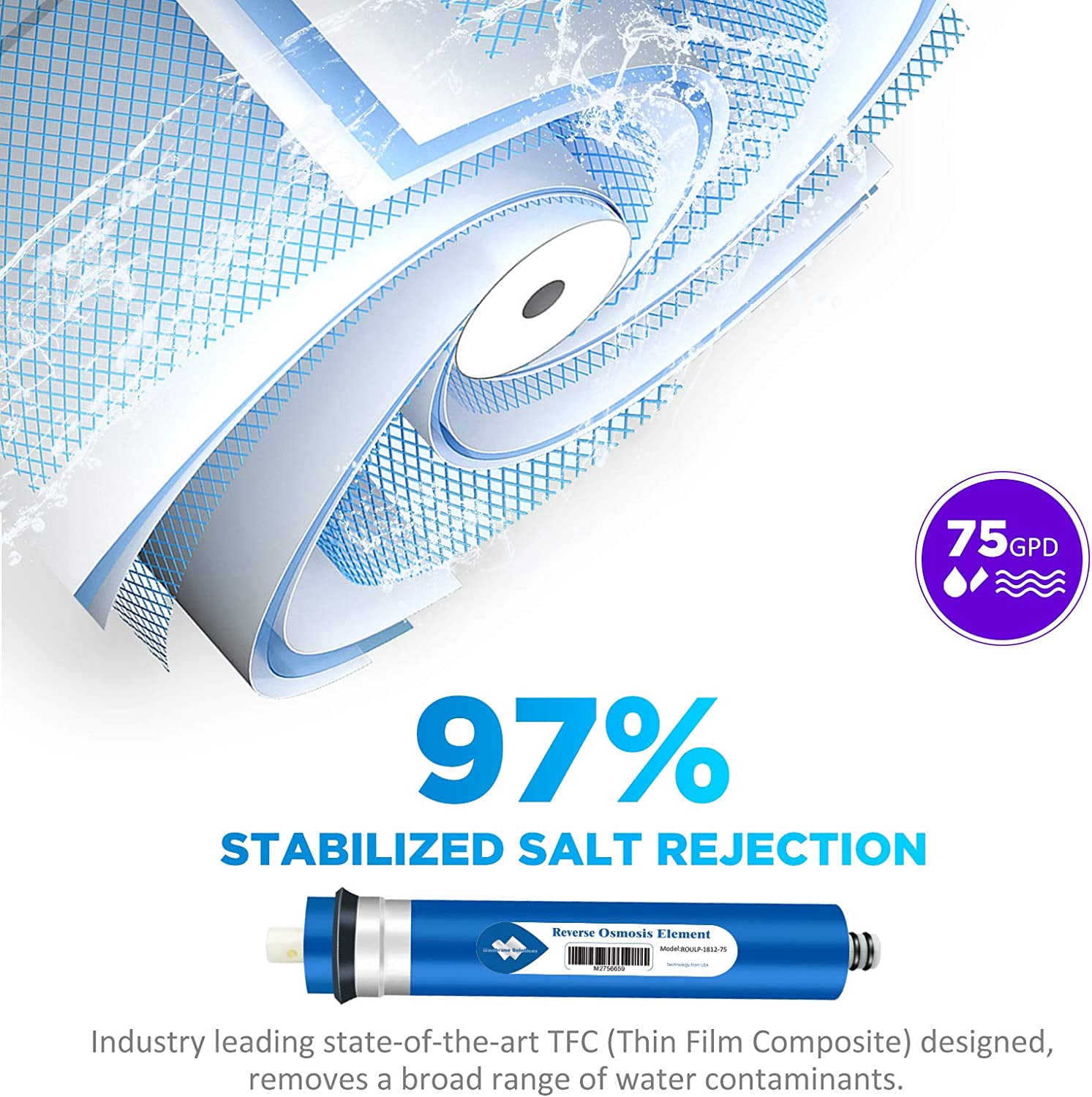 Membrane Solutions 75 GPD Complete Replacement Filter Set For Under Sink APEC 5/6/7 Stage Reverse Osmosis System
