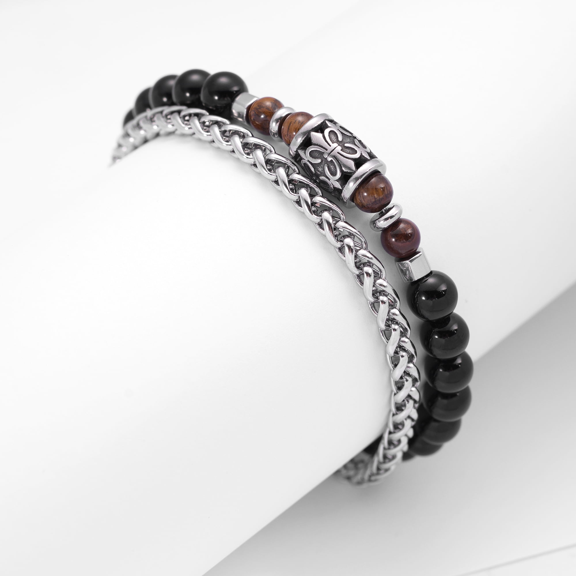 Iron Saints Men Tiger Eye Bead Bracelets, Stainless Steel, Healing Stone Men Bracelet Natural Gems