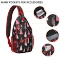 thumbnail image 2 of Sling Backpack,Black and Pink Christmas Tree Pattern Sling Bag with Water Bottle Holder,Waterproof Sling Bag for Men/Women with Headphone Jack for Hiking,Travel, 2 of 6