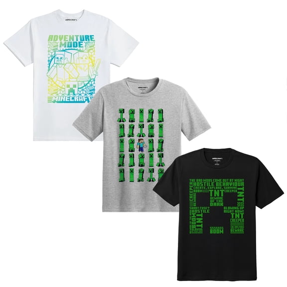Bioworld Youth Boys Minecraft Creeper Graphic T-Shirt 3pk Set- Medium