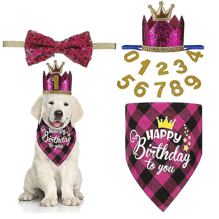 Dog Birthday Party Supplies Plaid Dog Birthday Bandanas With Dog Birthday Party Hat Bow Tie Birthday Number Walmart