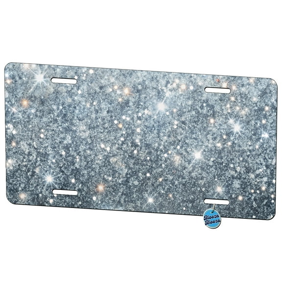 Silver Faux Glitter Metal Novelty License Plate
