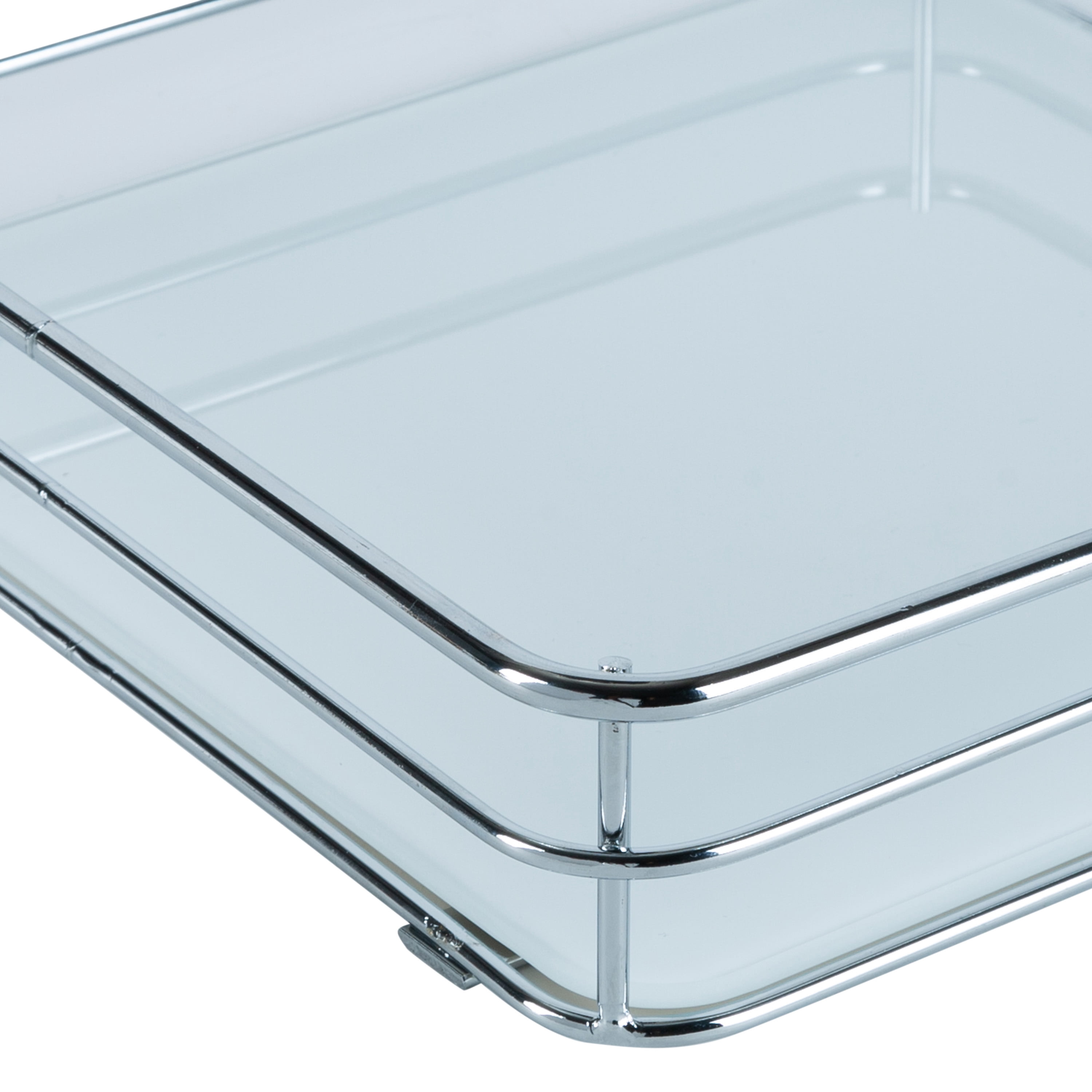 ELLE Paris Limoges Collection Steel Square Vanity Tray Makeup Organizer in Chrome