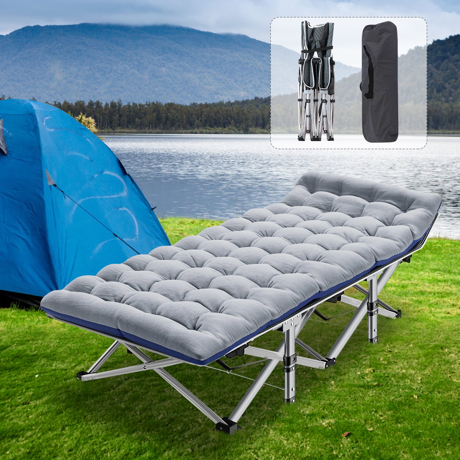 NAIZEA Folding Bed Cot with 3.3 Inch 2 Sided Mattress 75 28 Folding Sleeping Cot Guest Bed Folding Camping Cots with Carry Bag Walmart