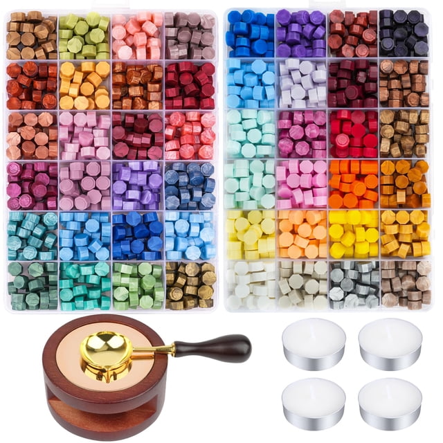 Kit de Sello de Cera Aottom 48 Colores 1248 Piezas con Olla para Derretir