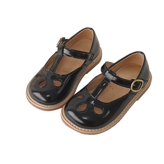 GiLiling Girls Mary Jane Dress Shoes, Hollow Out Flats with T-Strap Adjustable Buckle, Non-Slip Soft Sole Princess School Shoes for Kids (Black, 11-11.5 Years)