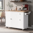 thumbnail image 5 of Kitchen Island with Drop Leaf, 53.9" Width Rolling Kitchen Cart on Wheels with Internal Storage Rack and 3 Tier Pull Out Cabinet Organizer, Kitchen Storage Cart with Spice Rack, Towel Rack (White), 5 of 28