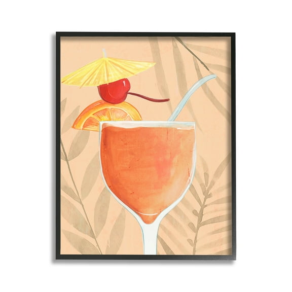 Stupell Industries Tropical Cocktail with Fruit Food & Beverage Painting Black Framed Art Print Wall Art, 11 x 14