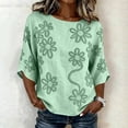 thumbnail image 5 of Womens Summer Tops 100% Cotton Fashion Casual Embroidery Round Neck 3/4 Sleeve Spring Blouse Tops, 5 of 7