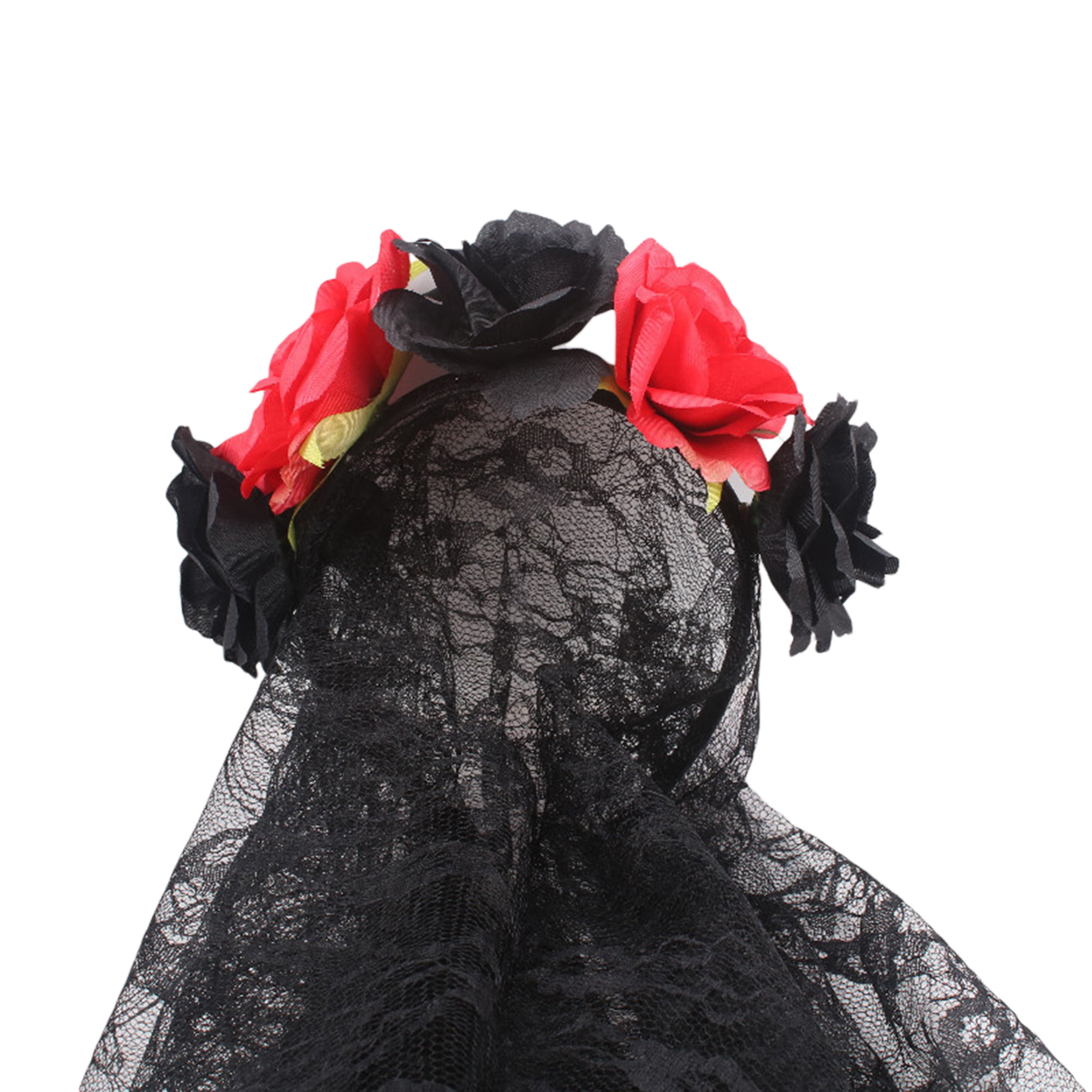 ROSE VEIL HEADBAND FLOWER ADULTS HALLOWEEN FANCY DRESS FLORAL LACE RED BLACK 