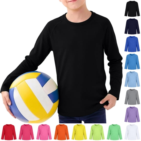 Bmisegm Kids Long Sleeve Shirts Breathable Mesh Raglan Tee for Boys Girls Lightweight Rash Guard Sports T Shirt for Toddler Youth Boys Shirt Black 3-4 Years