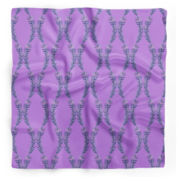Bimba Purple Laurel Leaves Pure Silk Printed Scarf Dupatta Head Neck Wrap Bandanas For Women 40 x 40 Inches