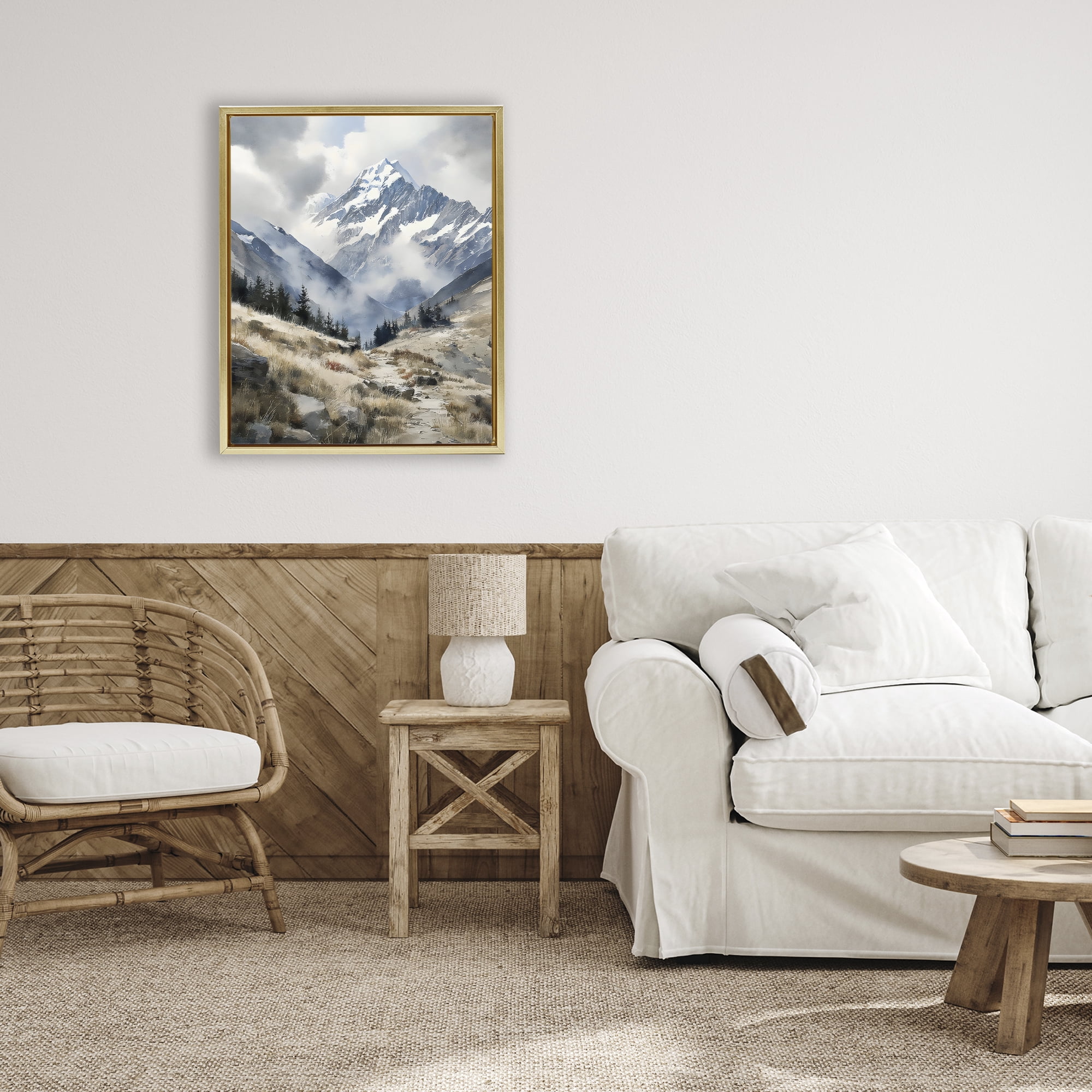 Stupell Industries Snow Caps Mountain Peaks Gold Framed Floater Canvas Wall Art, design by Franklyn Gregory