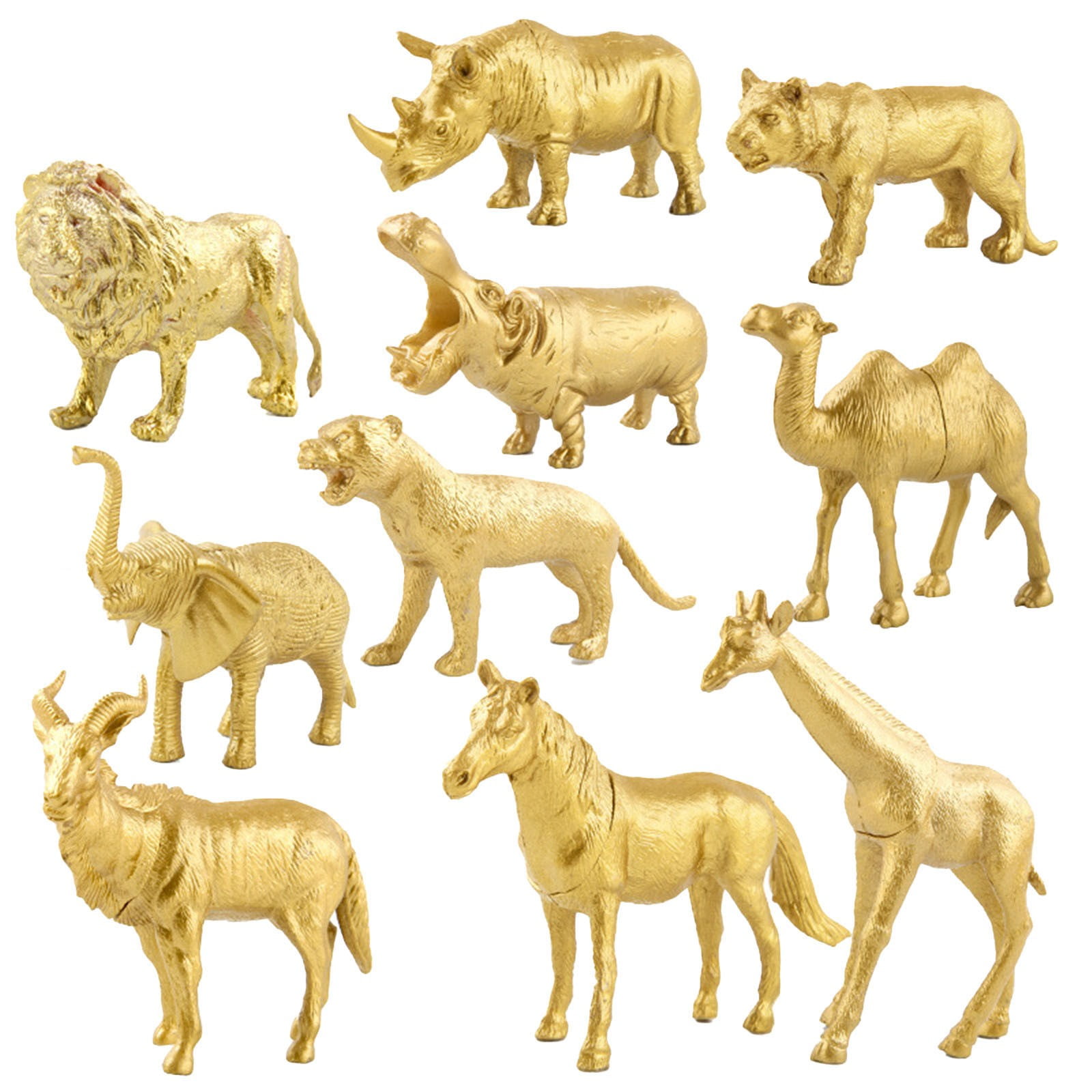 PoypyozzZ Gold Animals Figurines Toys 10Pcs Jungle Animal Figures Wild  Plastic Animals 