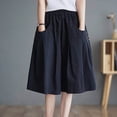 thumbnail image 5 of Women's Soft Fabric Mid Elastic Waist Capris with Pockets, Straight Leg Cropped Pants, Casual Comfortable Summer Beach Workout Pants | VerBelle,Navy XL, 5 of 9