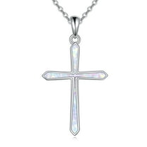 Cross Necklace for Women 925 Sterling Silver White Opal Cross Pendant Necklace Cross Jewelry for Women