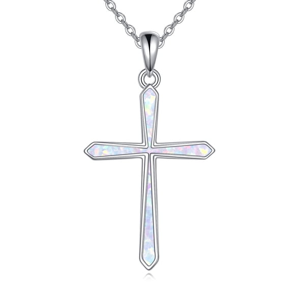Cross Necklace for Women 925 Sterling Silver White Opal Cross Pendant Necklace Cross Jewelry for Women