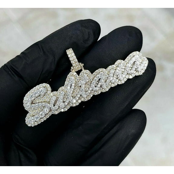 Mens Customized 2ct Lab Created Diamond Name Sign Pendant 14k White Gold Plated