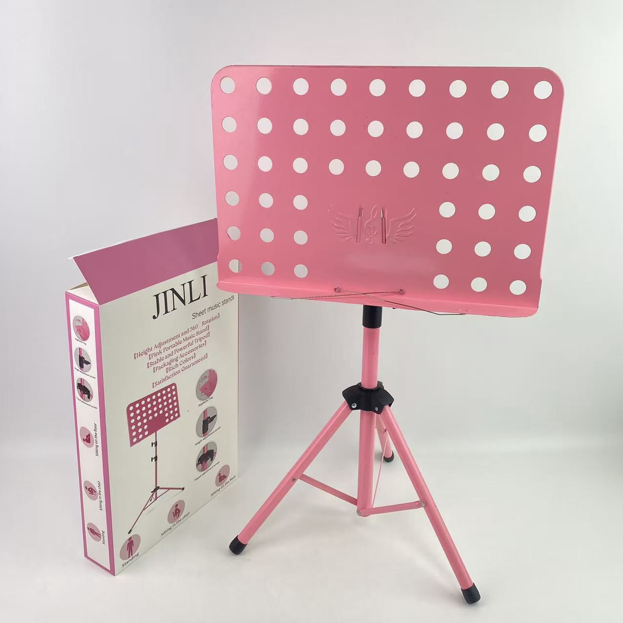 JINLI Sheet music stands ,Pink Music Stand, Portable Music Sheet Stand, Foldable and Height-Adjustable Music Stand with Bag, Sheet Music Clip, Light