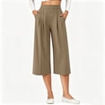 thumbnail image 5 of YuXingFu Womens High Waist Wide Leg Pleated Capri Pants - Side Pockets Work Summer Spring Khaki S, 5 of 7