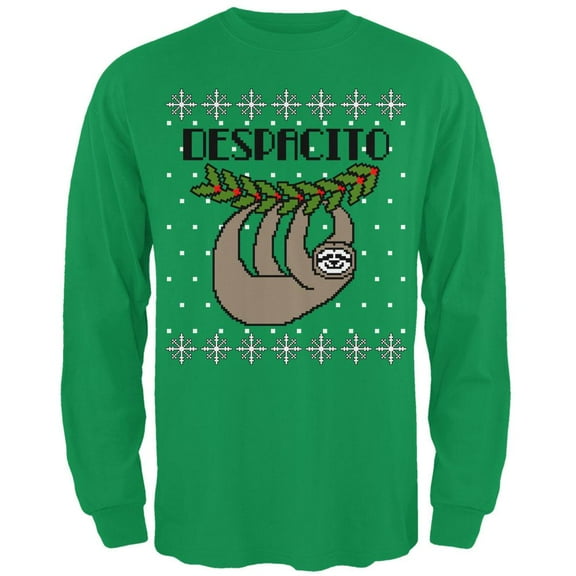 Despacito Means Slowly Sloth Funny Ugly Christmas Sweater Mens Long Sleeve T Shirt Irish Green X-LG